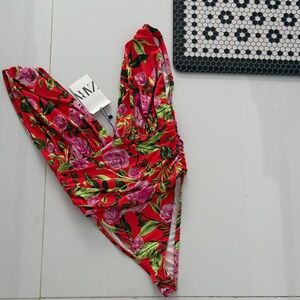 Zara Floral Red and Pink Women's Body Suit